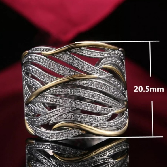 💍TWO TONE 925 STERLING SILVER DIAMOND HALO RING💍 - Picture 6 of 6